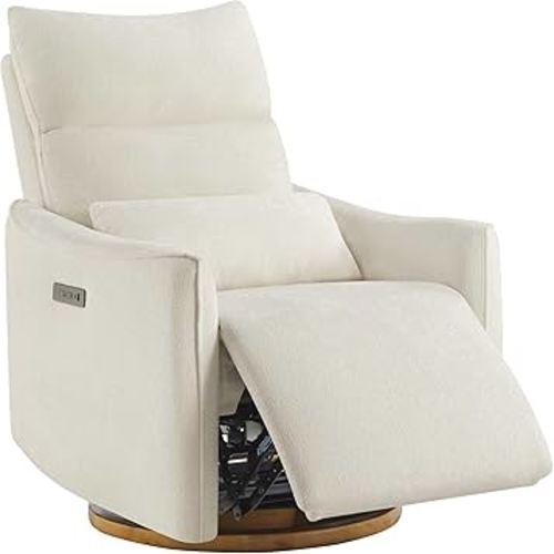 CHITA Swivel Rocker Recliner Chair, Power Nursery Glider Recliner, Nursery Rocking Chair with Adjustable Power Headrest, FSC Certified, Solid Wood Base, Cream