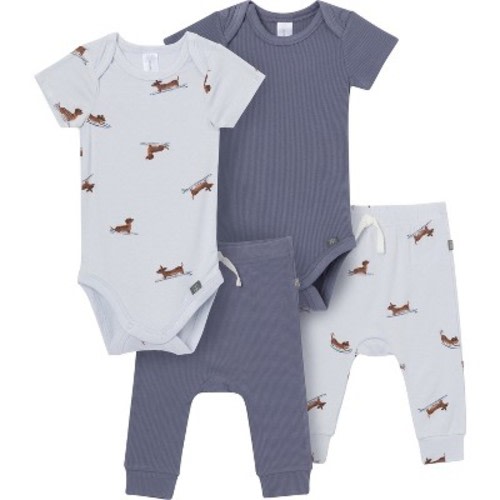 Modern Moments™ by Gerber Baby Boys' 4-Piece Bodysuit and Pant Set, Dachshund Surf, 0-3 Months