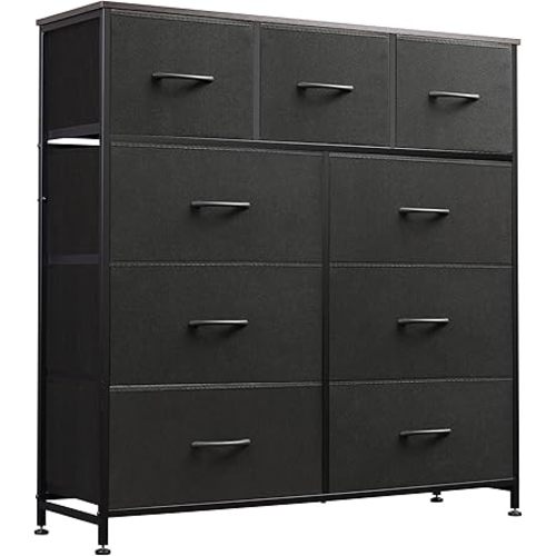 WLIVE 9-Drawer Dresser, Fabric Storage Tower for Bedroom, Hallway, Entryway, Closet, Tall Chest Organizer Unit with Fabric Bins, Steel Frame, Wood Top, Easy Pull Handle, Charcoal Black