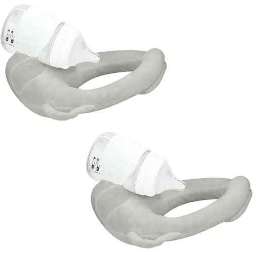 2 Pack Self Feeding Baby Bottle Holder, Adjustable Bottle Holder for Baby, Baby Bottle Holder Hands Free, Bottle Propper for Baby, Twin Feeding Pillow Bottle Holder with Side Handles, Gray