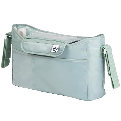 Tiny Twinkle Universal Stroller Organizer with Adjustable Strap - Waterproof Caddy Fits Baby Jogger, Nuna, Graco, Donna and Bugaboo Stroller | Sage Checkers