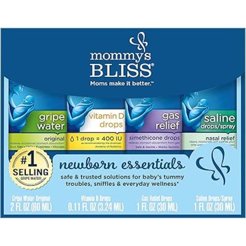 Mommy's Bliss Newborn Essentials Gift Set, Includes Gripe Water, Baby Vitamin D/Gas Drops and Gentle Saline Drops/Spray
