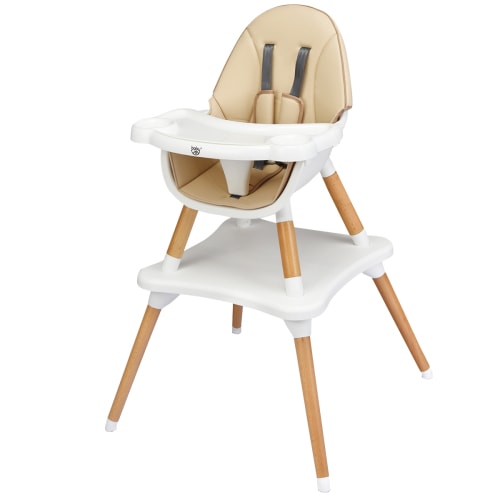 Babyjoy 5-in-1 Baby High Chair Infant Wooden Convertible Chair w/5-Point Seat Belt Khaki