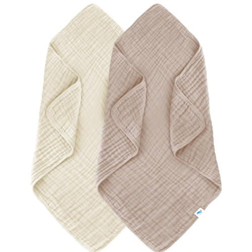 SWEET DOLPHIN Muslin Baby Bath Towels - 2 Pack 100% Cotton Towel for Babies, Infants, Toddlers - 32x32Inch - Highly Absorbent and Newborn Essential, Ivory and Brown