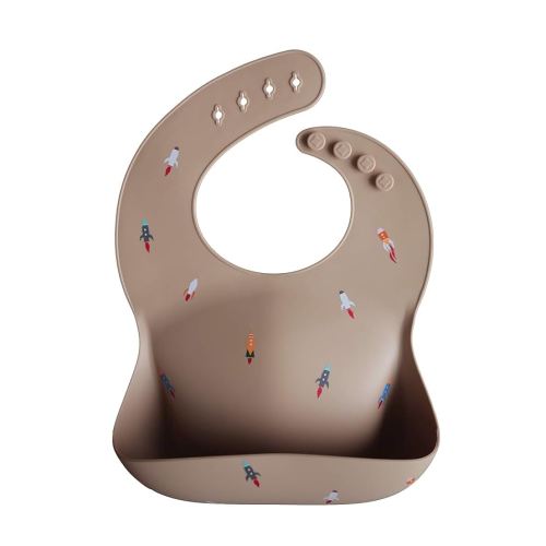mushie Silicone Baby Bib Waterproof Bibs (Rocket Ship)