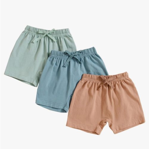 3 Pack Baby Boy Shorts Solid Cotton Short with Drawstring Casual Summer Bottoms Pants