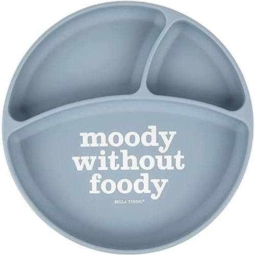 BELLA TUNNO Wonder Plate - Silicone Suction Plates For Baby and Toddler Plates, Microwave and Dishwasher Safe Food-Grade BPA Free Silicone, Moody Without Foody (WP38)