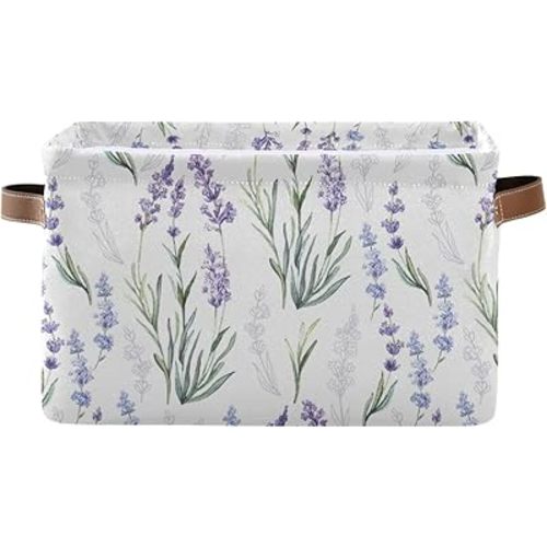 Lavender Fabric Storage Bin, Foldable Organizer Bag for Baby Cloth, Dog Toy, Book Storage Cubes, Shelf Closet Basket - 16x12x8