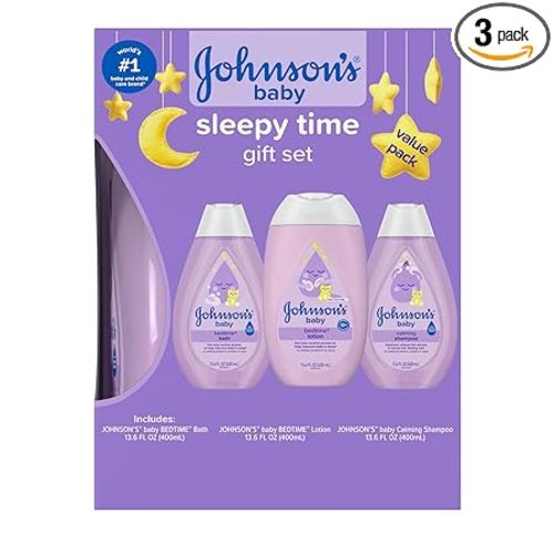 Johnson's Baby Sleepy Time Gift Set with Calming Bedtime Bath, Bedtime Lotion & Calming Shampoo, Baby Bedtime Essentials with Relaxing NaturalCalm Aromas, Hypoallergenic, 3 Items