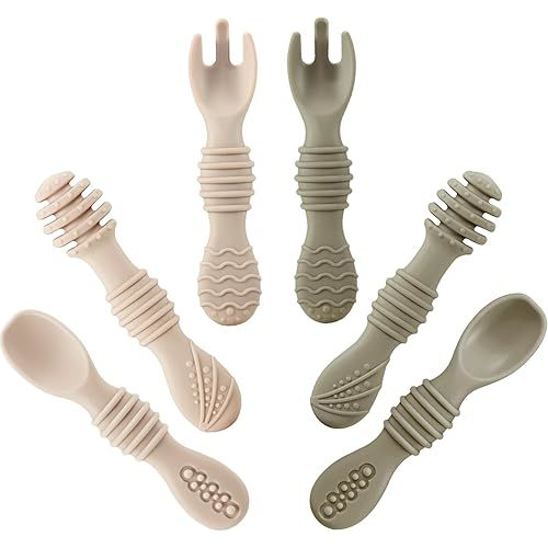 PandaEar Silicone Baby Spoons & Fork Feeding Set (6 Pack) | BPA Free Fist Stage Silicone Self Feeding Utensils for Infant Baby Led Weaning Ages 6 + Months