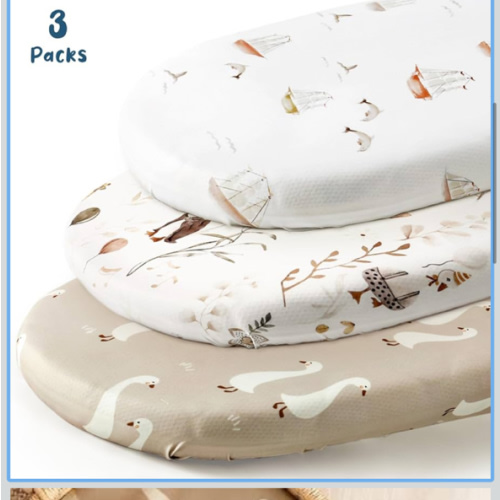 GRSSDER Stretchy Ultra Soft Fitted Bassinet Sheets 3 Pack, Universal Fitted for Oval Rectangle Bassinet Mattresses Safe and Snug, Stylish Bassinet Sheet Gender-Neutral Print for Baby