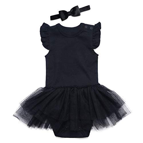 SOBOWO Baby Girl Black Dress Toddler Flower Sequin Tulle Sleeveless Birthday Wedding Formal Party Dresses Princess 0-24M