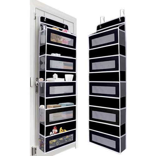 Over Door Hanging Storage Organizer, 5 Large Pockets, 10 Mesh Pockets,Black, 44 lbs Capacity (Black)