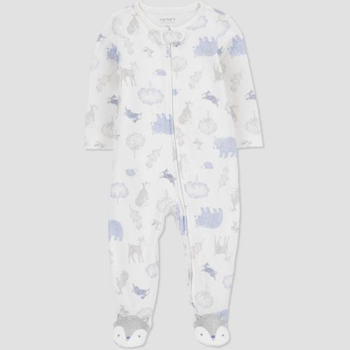 Carter's Just One You® Baby Boys' Sleep N' Play - Ivory 6M: Cotton Footed Pajamas, Two-Way Zipper, Floral Pattern