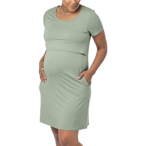 Kindred Bravely Eleanora Ultra Soft Maternity Nursing Dress | Short Sleeve Breastfeeding Dress with Pockets