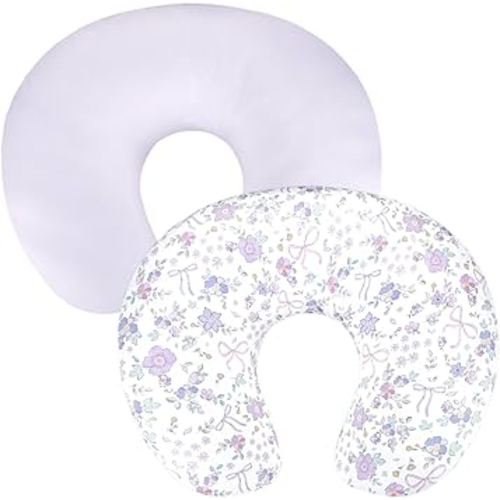 SWESEN 2 Pack Nursing Pillow Covers, Ultra Soft Nursing Cover for Breastfeeding Pillows, Stretchy Nursing Pillow Slipcover for Baby Girls Boys, Fits Standard Baby Pillow, Purple Floral