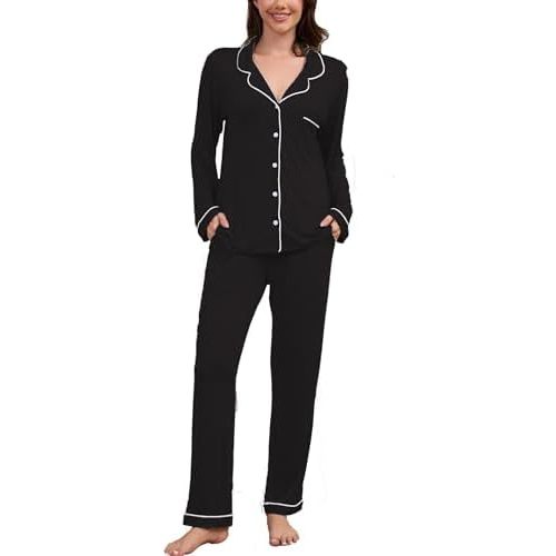 Pajama Sets Women Soft Long Sleeve Button Down Sleepwear Classic Ladies Pjs Lightweight Lounge Sets S-XXL