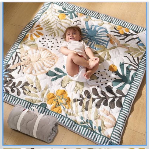 Momcozy Baby Play Mat for Floor, 50x50 Thickened Playpen Mat, Playmate for Baby Tummy Time, Waterproof & Non-Slip, Foldable Outdoor Mat with Carrying Handle, Forest World