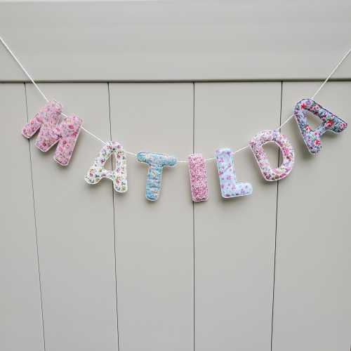 Name Banner, Custom Fabric Letter bunting, pink name room decor banner, fabric Name banner D110, photo prop