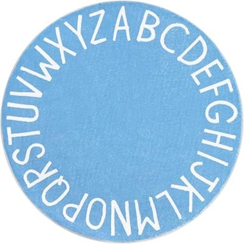 Topotdor Round Kids Play Rug Alphabet Nursery Area Rug Extra Large Soft Crawling Play Mat for Children Toddlers Bedroom (63 inch, Sky Blue)