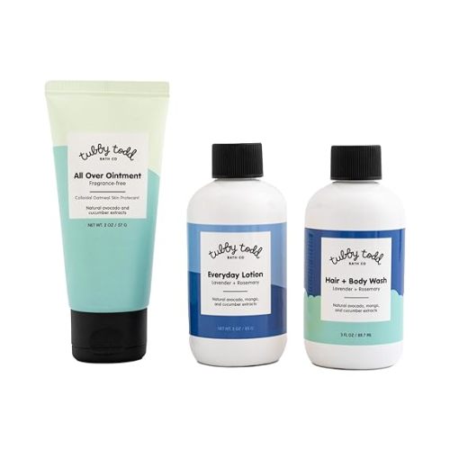 TUBBY TODD 3-Step Baby Bath & Skincare Routine - The Regulars Bundle - Baby Shampoo and Body Wash, Everyday Lotion & All Over Ointment - Trial/Travel Size Lavender Rosemary