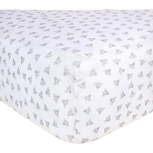 Burts Bees Baby Print Fitted Crib Sheet Organic Cotton BEESNUG - Honey Bee Heather Grey Prints, Fits Unisex Standard Bed and Toddler Mattress, Infant Essentials, 52 x 28 Inch 1-Pack - Heather Grey Honeybee