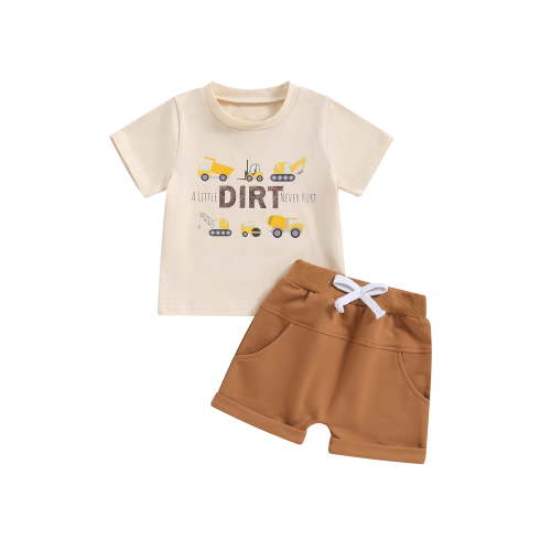 Baby Kids Boys Summer Outfits 6 12 18 24 Months 2T 3T 4T Letter Print Short Sleeves T-Shirt and Elastic Shorts for 2 Piece Vacation Clothes Set