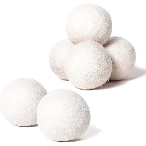 Wool Dryer Balls 6-Pack, XL Size, 100% New Zealand Wool, Reusable and Handmade. Natural Fabric Softener, Reduce Wrinkles and Decrease Drying Time (White)