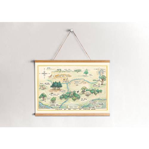 Winnie the Pooh Canvas Hanging Map - 100 Acre Wood Map - Kids Room Wall Decor