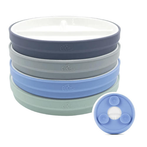 6.7"/16cm Porcelain White Divided Plates with Silicone Suction Sleeves