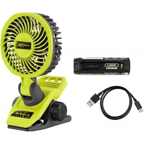 RYOBI USB Lithium Clamp Fan Kit with 2.0 Ah USB Lithium Battery and Charging Cable, GREEN (Renewed)