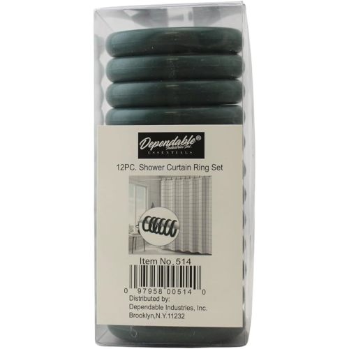 12 Piece Plastic Basic Locking Round Hook Easy Gliding Shower Curtain Rings Fits All Standard Size Shower Rods (Hunter Green)