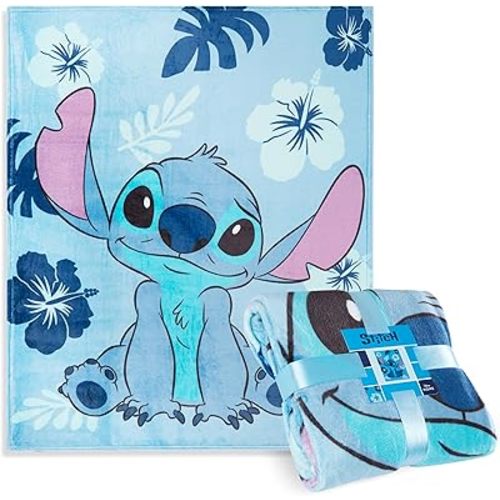 Disney Stitch Fleece Throw Blanket, 59.1” x 51.2” Cozy Bedroom Decor (Light Blue Stitch)