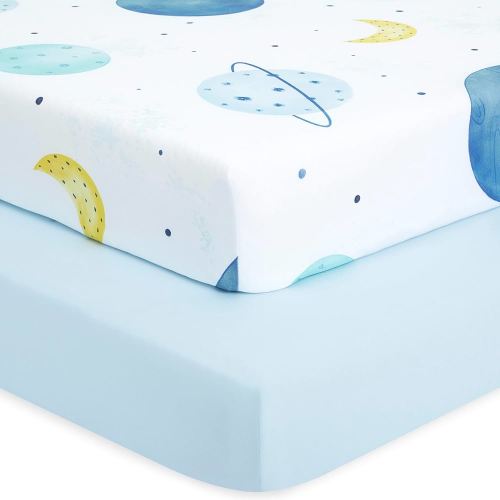 Evolur Crib Sheets - Arctic Blue and Space Print 1
