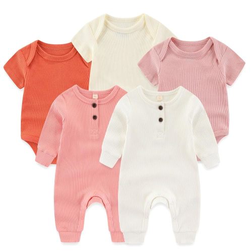 Baby Bodysuit Ribbed Romper 5-pcs Soft Unisex Boy Girl Outfit Clothes Set 0-12 momth