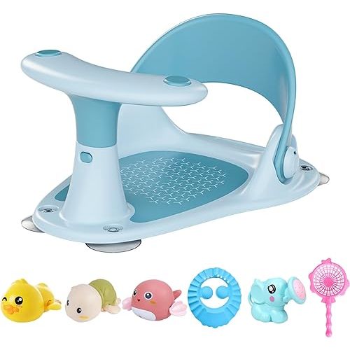 Baby Bath Seat, Infant Bath Seat Baby Bathtub Seat for Sit-Up Bathing, Provides Backrest Support and Suction Cups for Stability, Easy to Set-Up, Remove, Include Temperature Display (Blue)