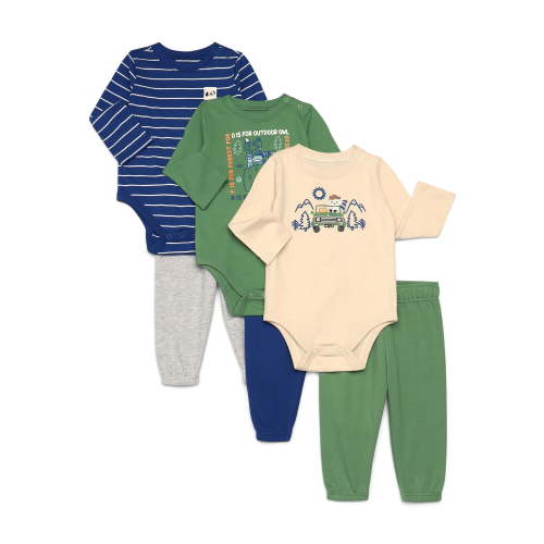 Garanimals Baby Boys Mix and Match Bodysuits and Joggers Kid-Pack, 6-Piece, Sizes 0M-24M