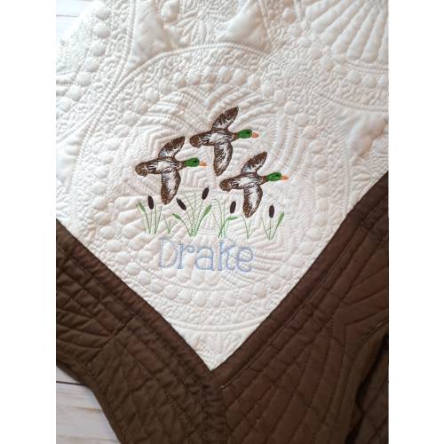 Personalized Baby Quilt: Duck Applique, Heirloom Cotton Shower Gift