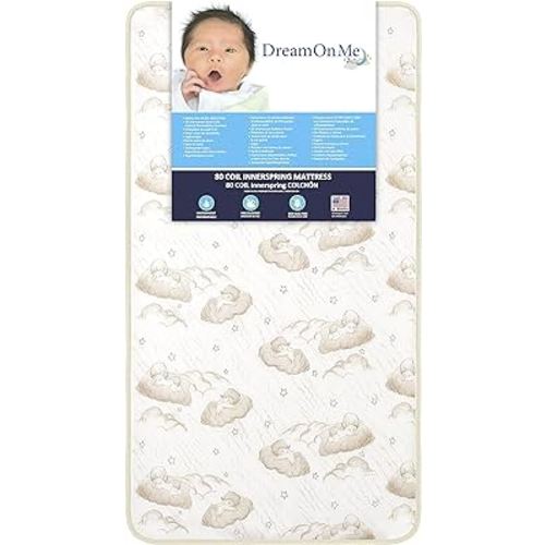Dream On Me Foam 2-in-1 Breathable Twilight 5" Spring Coil Crib and Toddler Bed Mattress Firm,Plush with Reversible Design I White/Brown I Greenguard Gold Certified I JPMA Certified
