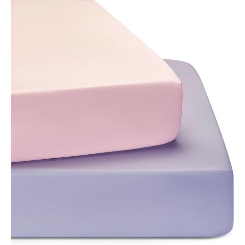TILLYOU Baby Crib Sheets for Boys Girls, Super Soft Toddler Bed Sheets, 2 Pack Sheets for Standard Crib Mattress 28x52in, Light Purple and Light Pink