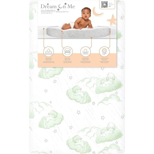 Dream On Me Aster 2-in-1 Portable & Mini Crib Mattress, Dual Sided, 3" Firm Fiber, Waterproof & Stain Resistant Cover, Greenguard Gold Certified - Green (38" L x 24" W x3 H)