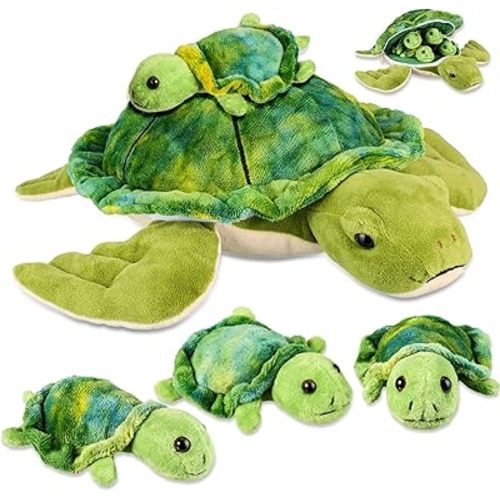 Aoriher 5 Piece Plush Sea Turtle Set - 12 Inch Mom with 4 Little Turtles, Soft Plush Stuffed Animal Toys for Birthday Party Favors, Easter, Christmas