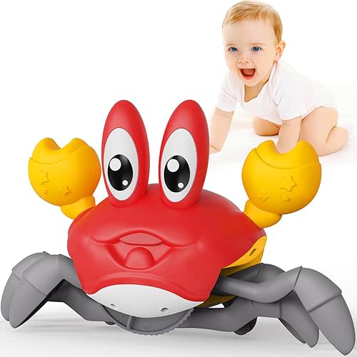 Crawling Crab Baby Toy, Infant Tummy Time Toys for 3-6 Year olds with Music and LED Light, Sensory Toys for Babies Toddlers 3 Year Old, Music Development Gift for 7 8 9 Year olds boy(RED)