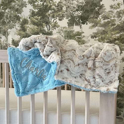 Personalized Baby Blanket, Snow Owl Natural Minky and You Choose Minky Color, Newborn Boy gift, Baby Shower Gift, Neutral Baby Shower Gift
