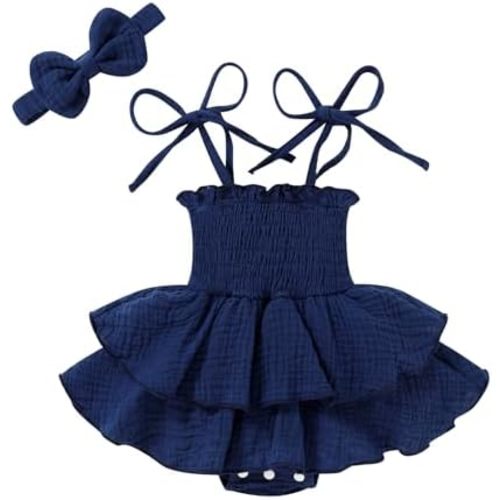 YOUNGER TREE Baby Girl Clothes Infant Summer Romper Dress Sleeveless Bodysuit Jumpsuit with Headband Toddler Outfits