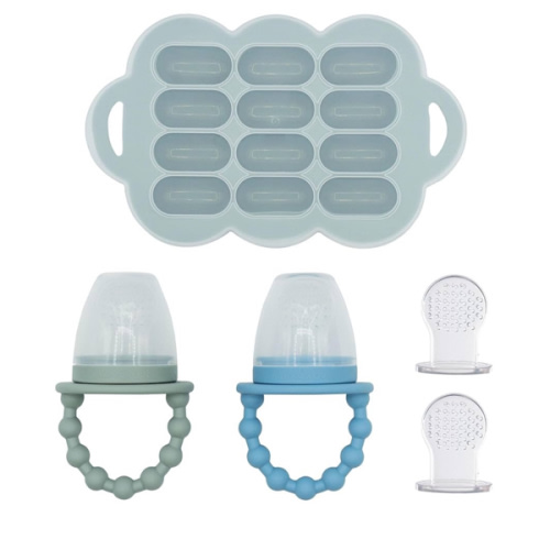 WeeSprout Baby Food Feeder Set - 2 Silicone Feeders & Reusable Freezer Tray with Lid - BPA-Free Fresh Fruit & Veggie Pacifier for Babies & Toddlers - Double as Teething Toys - Dishwasher Safe