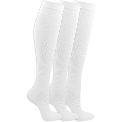 Dr. Scholl's Women Travel Compression Knee High - 3 Pair Packs Energizing Comfort And Fatigue Relief Socks, White, 4-10 US
