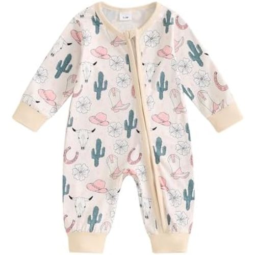 FIOMVA Western Baby Girl Clothes Newborn Cowgirl Outfit Infant Boy Highland Cow Print Jumpsuit Fall Winter Cowboy Outfits