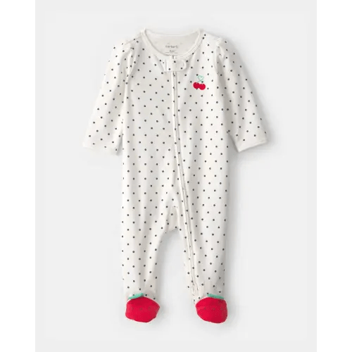Baby Girl Cherry 2-Way Zip 100% Cotton Sleep & Play Pajama - White | Carter's