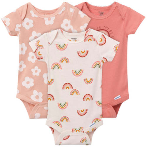 3-Pack Baby Girls Rainbow Short Sleeve Onesies® Bodysuits